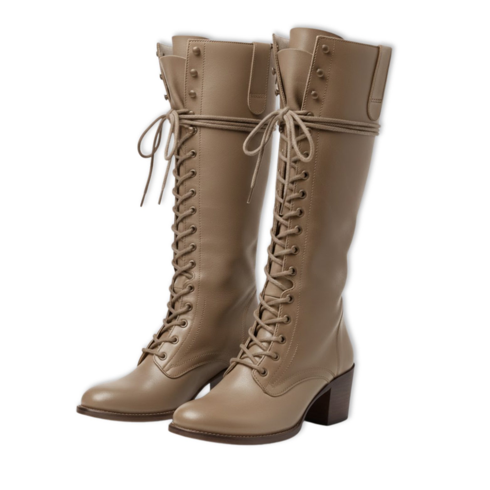 Women's high lace-up boots in aged leather with square heel and soft lining