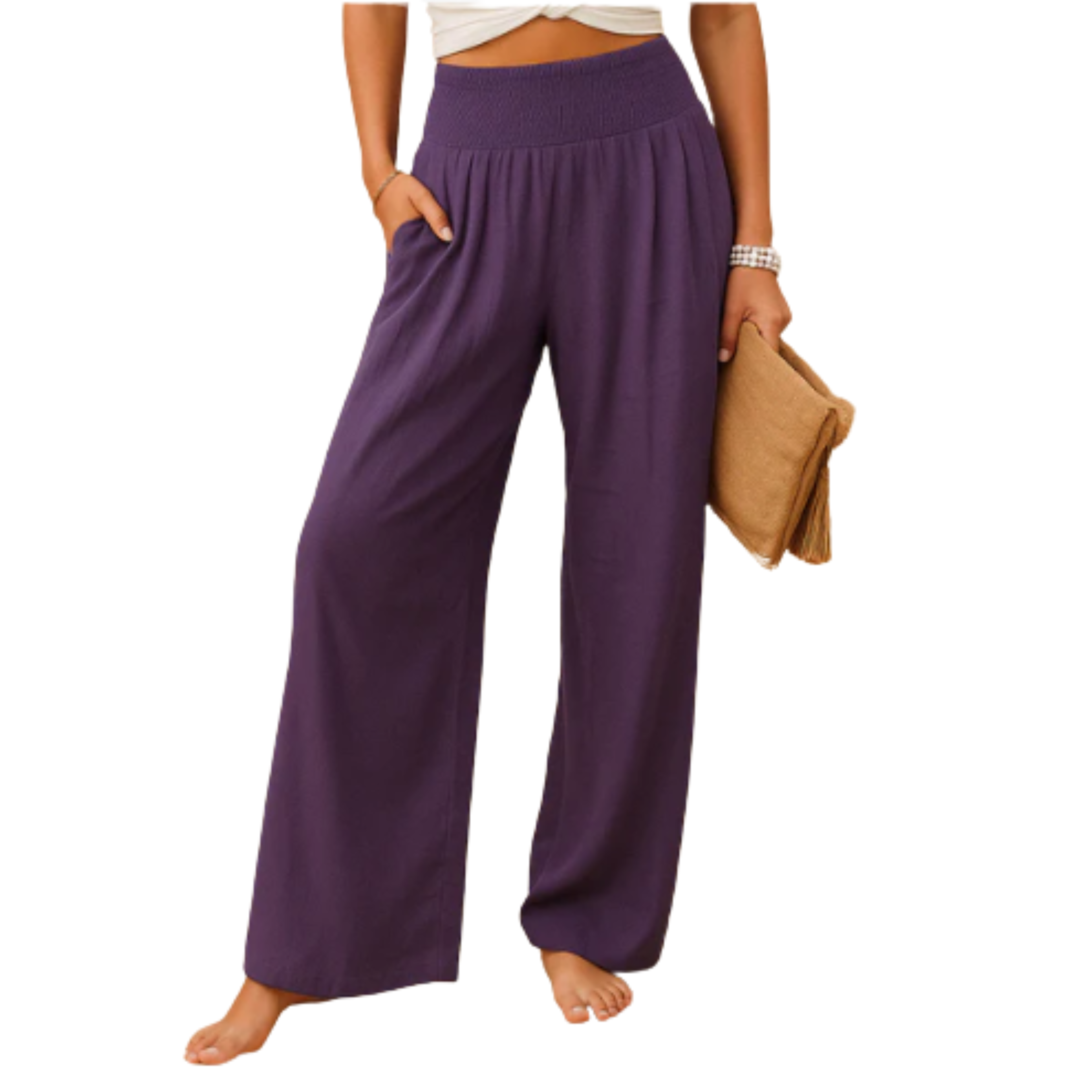 Women's pants linen and cotton blend — elastic waist straight cut | everyday