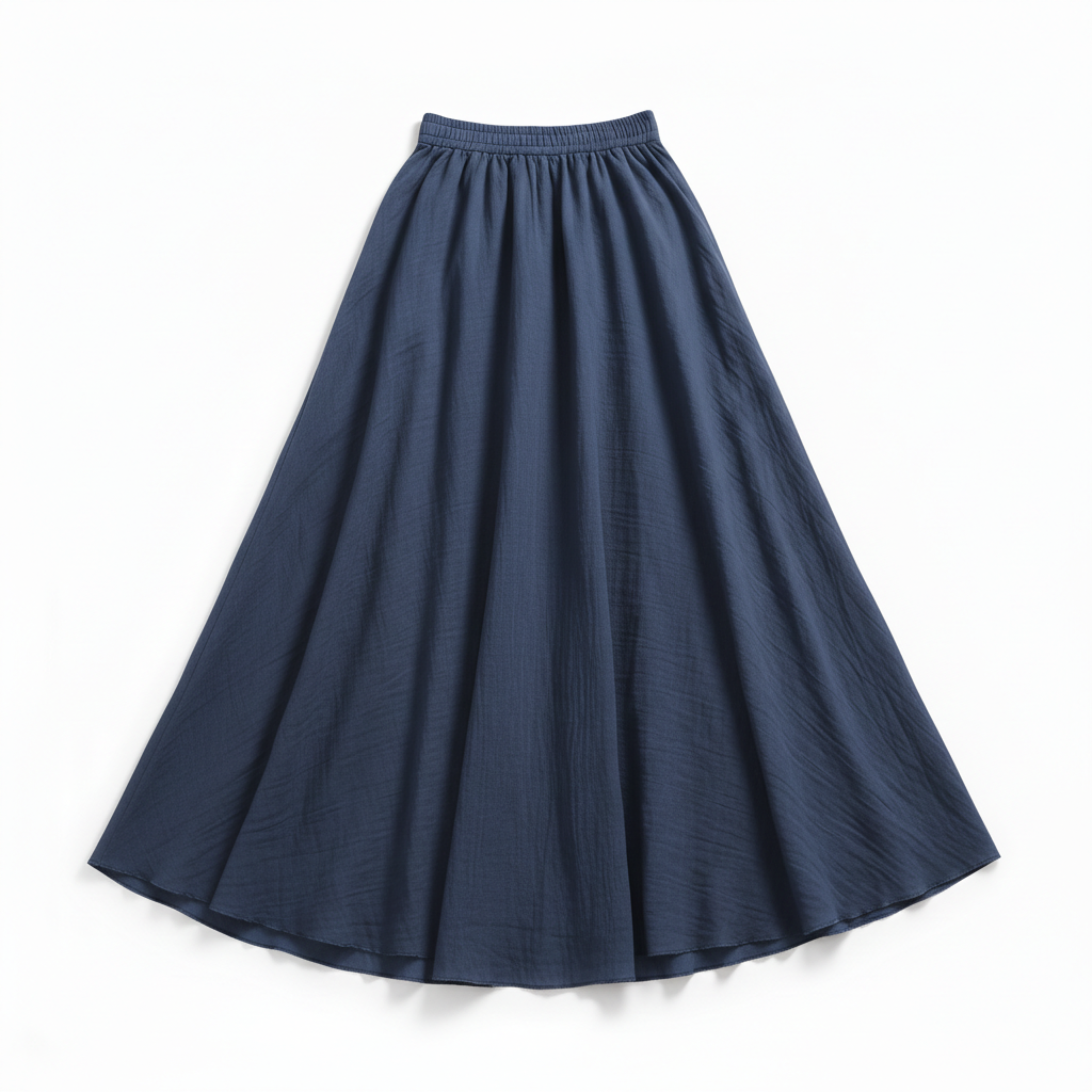 Women's Maxi Skirt in Cotton and Linen, High Elastic Waist, Flared Cut, Ankle Length