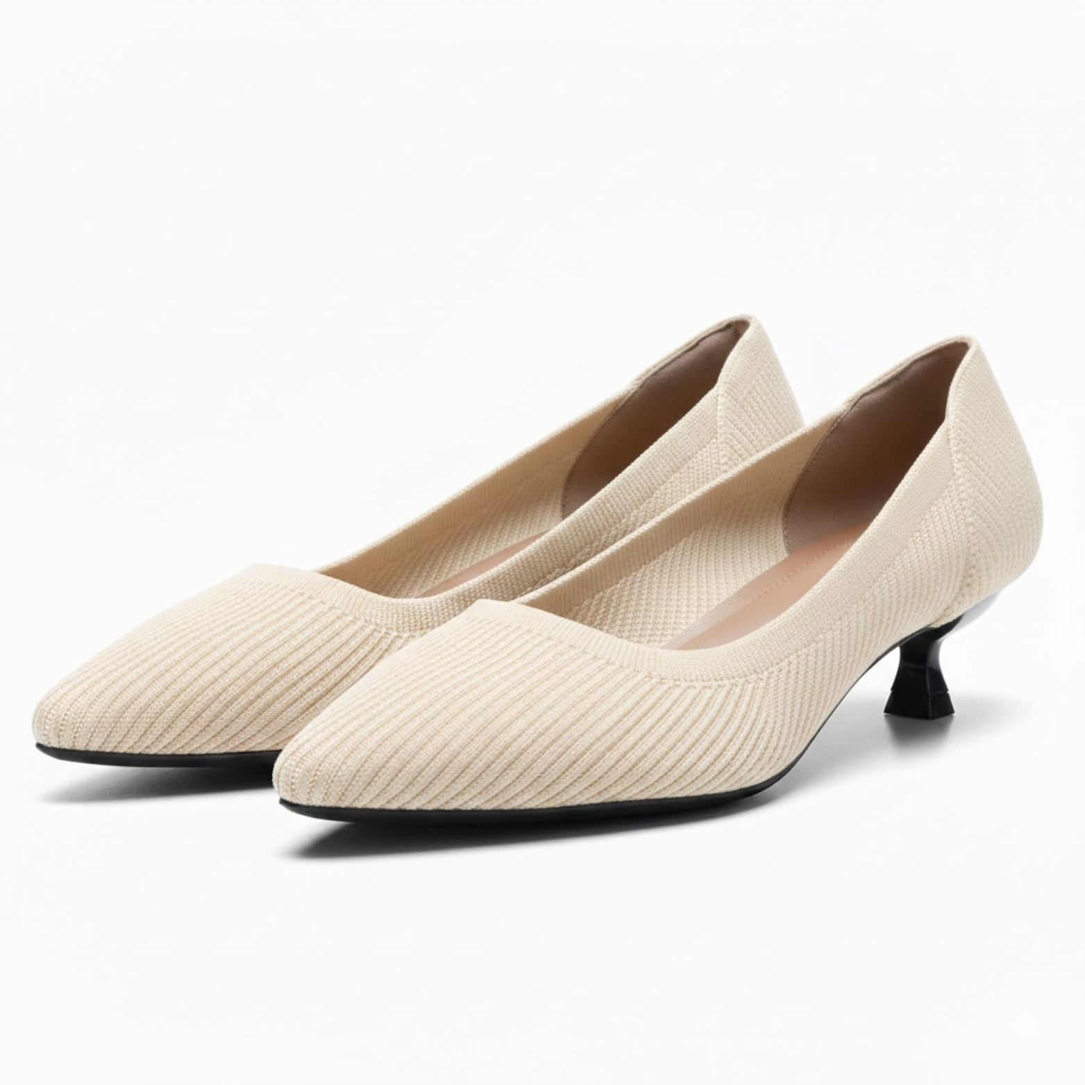 Pointed toe mesh pumps for women with small kitten heel
