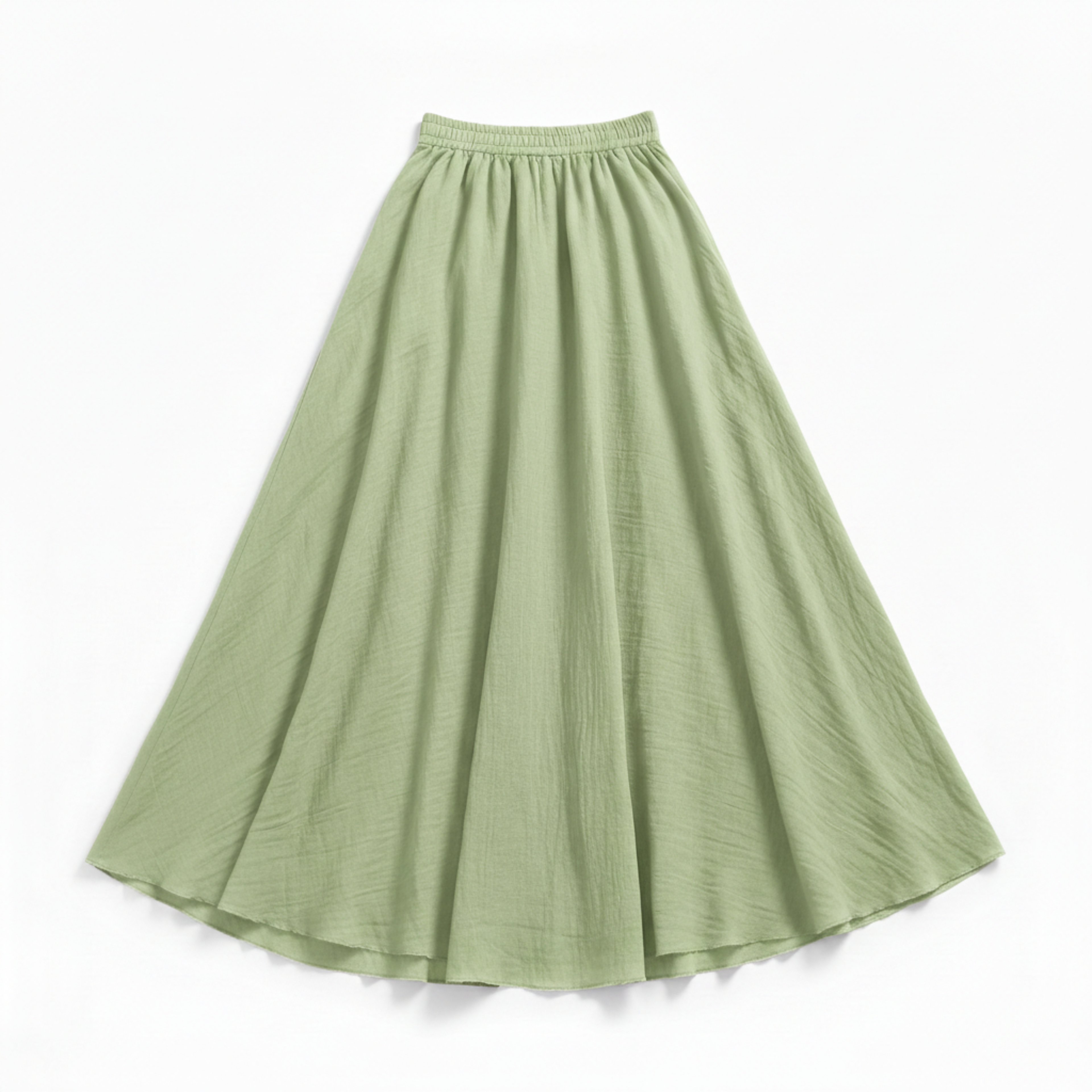 Women's Maxi Skirt in Cotton and Linen, High Elastic Waist, Flared Cut, Ankle Length