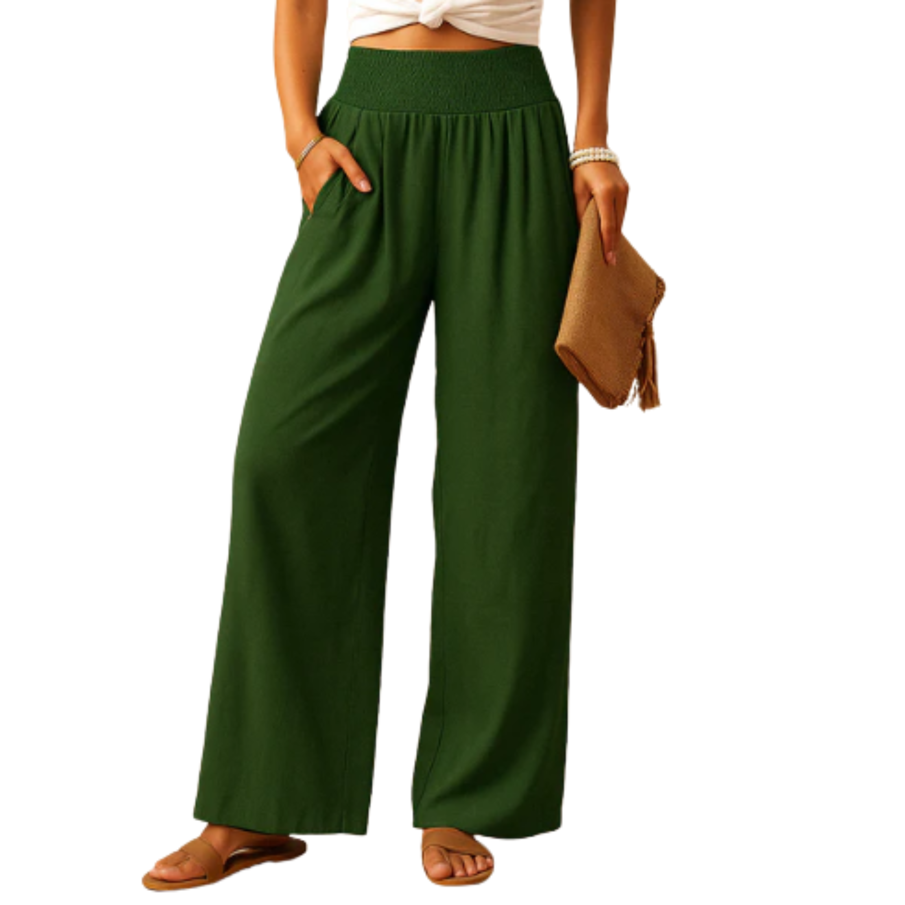 Women's pants linen and cotton blend — elastic waist straight cut | everyday