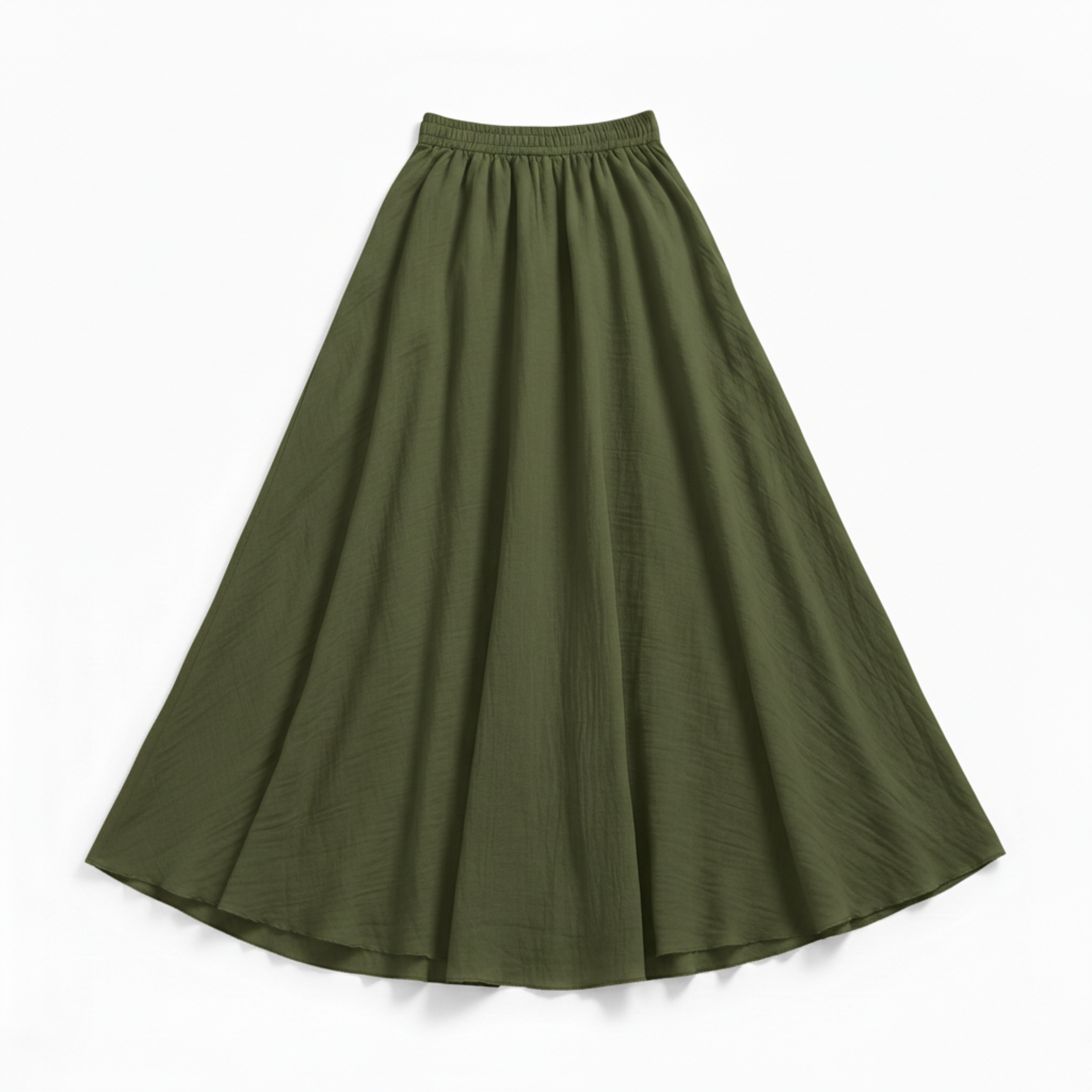 Women's Maxi Skirt in Cotton and Linen, High Elastic Waist, Flared Cut, Ankle Length