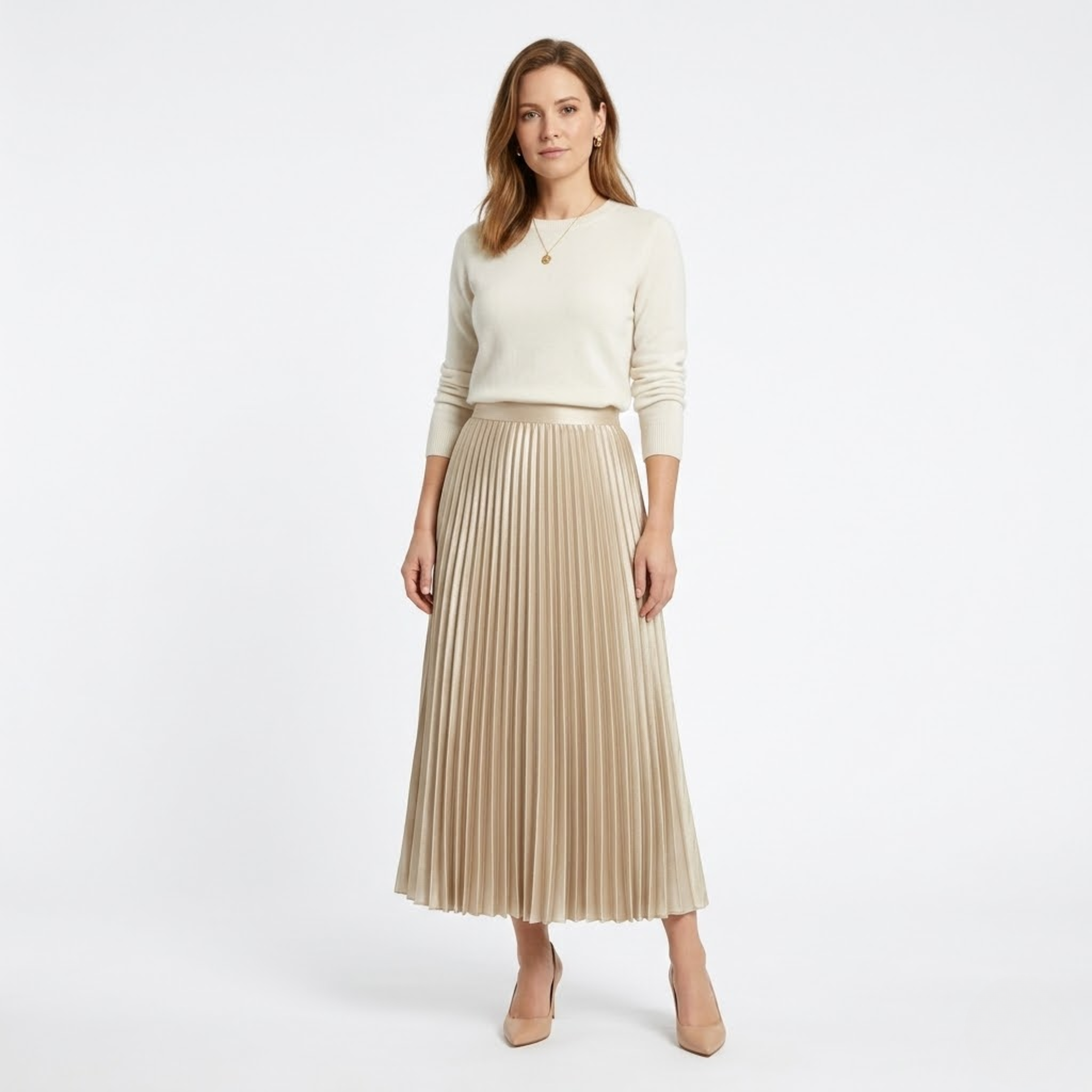 High-Waisted Elastic Satin Pleated Long Skirt for Women