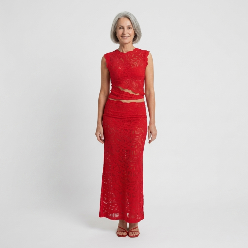 Women's lace crop top and mermaid skirt set — evening and party