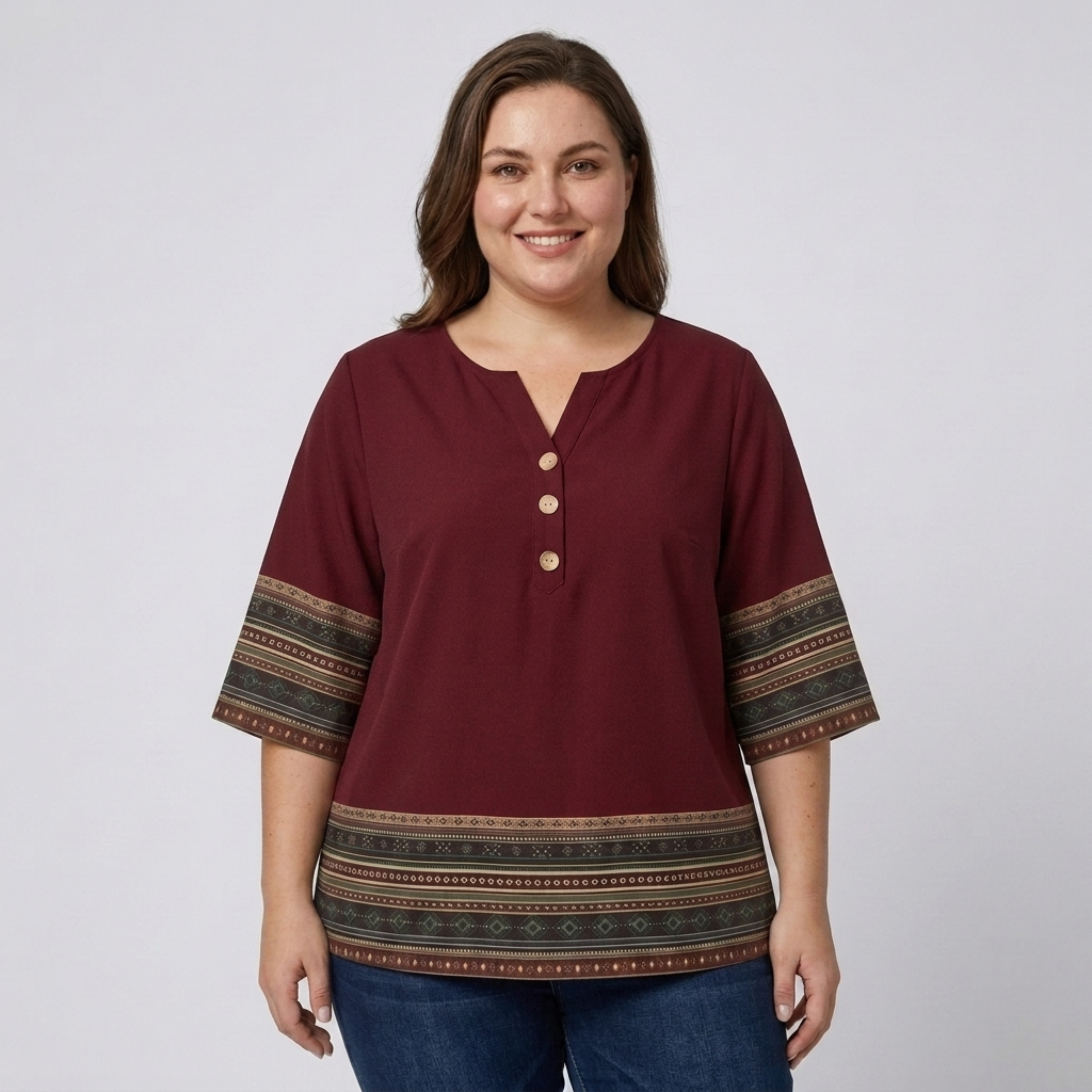 Plus size V-neck blouse for women