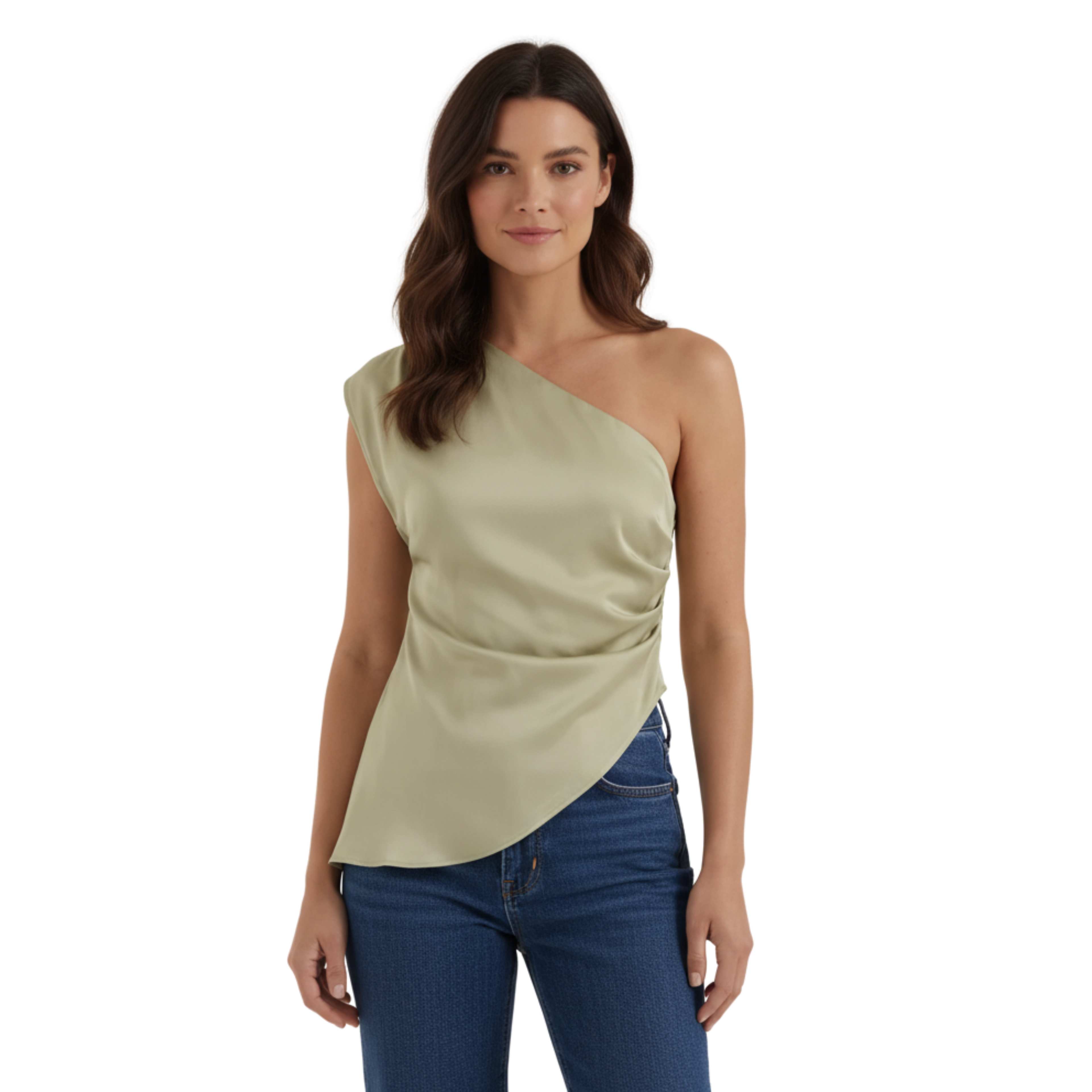 Asymmetric One-Shoulder Top with Ruching and Sculptural Hem for Women