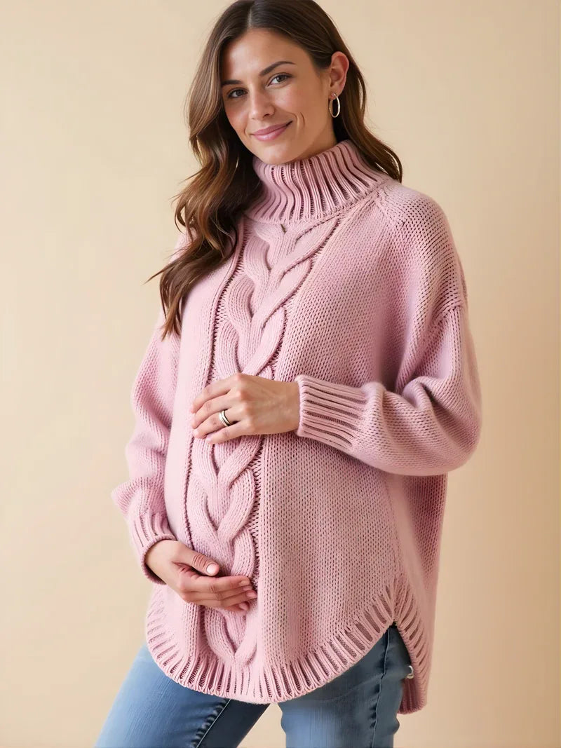 Oversized Maternity Sweater with High Neck