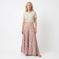 Long floral maxi skirt — high-waisted flared — summer vacation