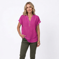 Cotton and Linen V-Neck Short Sleeve Blouse for Women