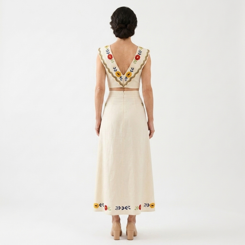 Crop top and long skirt set — tropical print — summer vacation