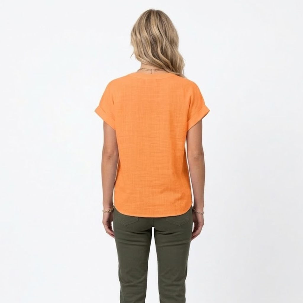 Cotton and Linen V-Neck Short Sleeve Blouse for Women