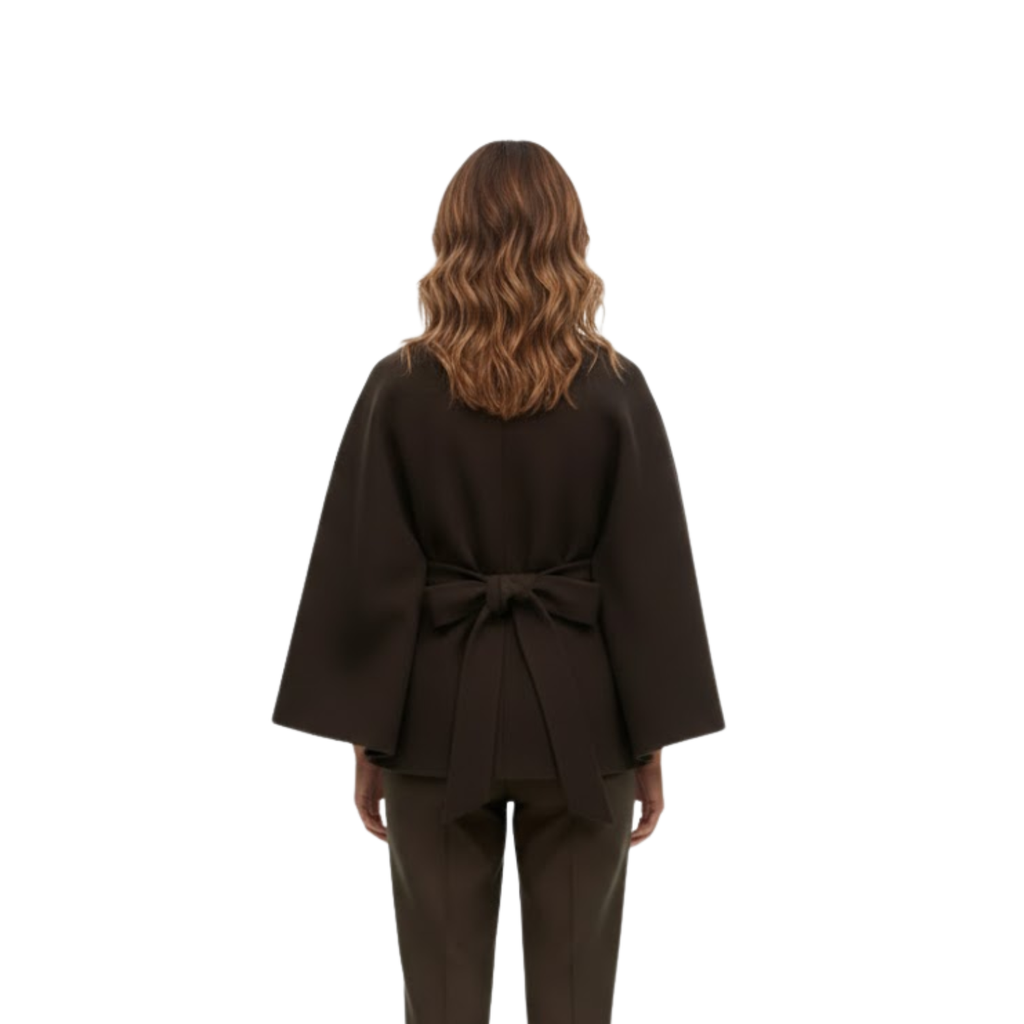 Structured cape coat with belt and standing collar