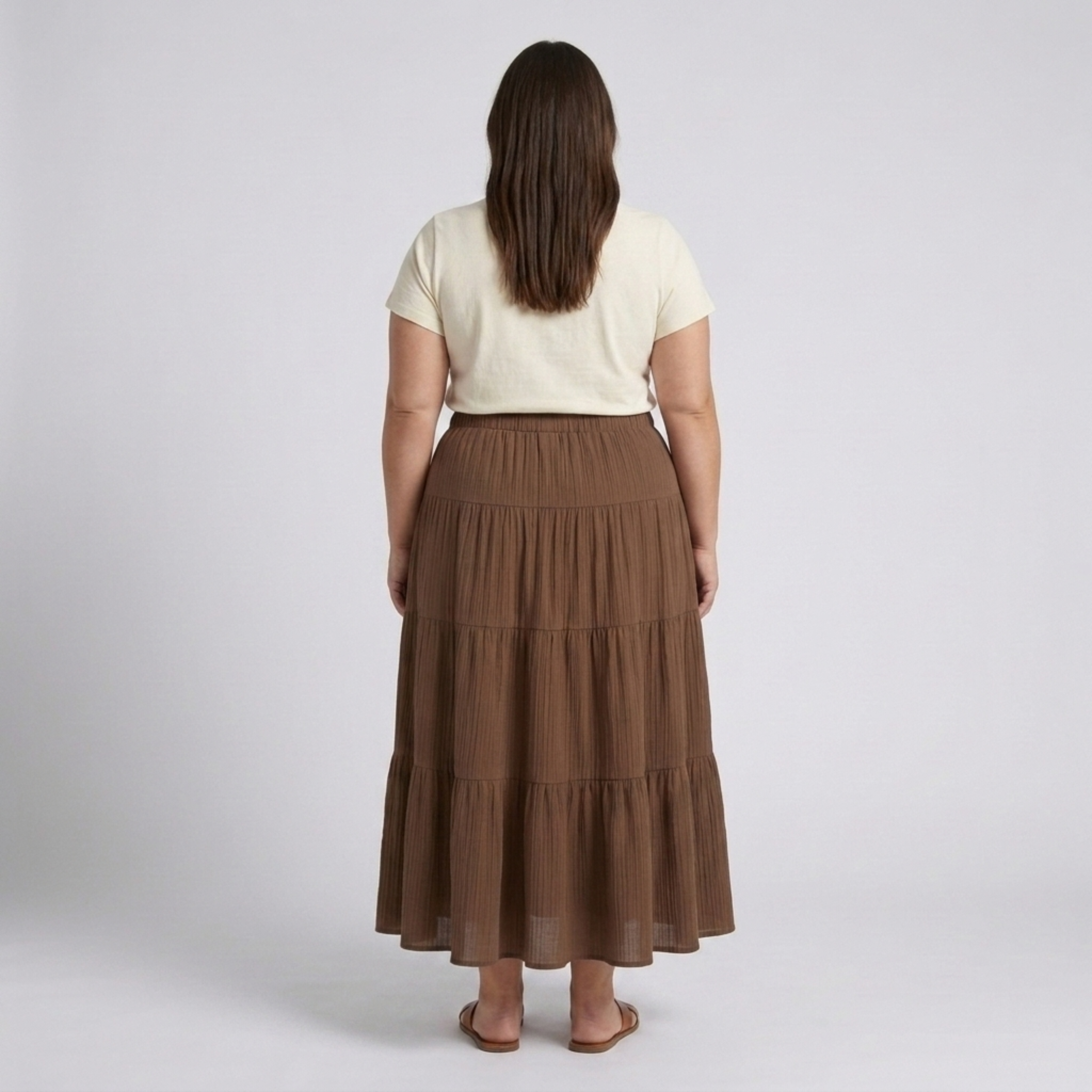 Plus size long skirt for women with panels and drawstring