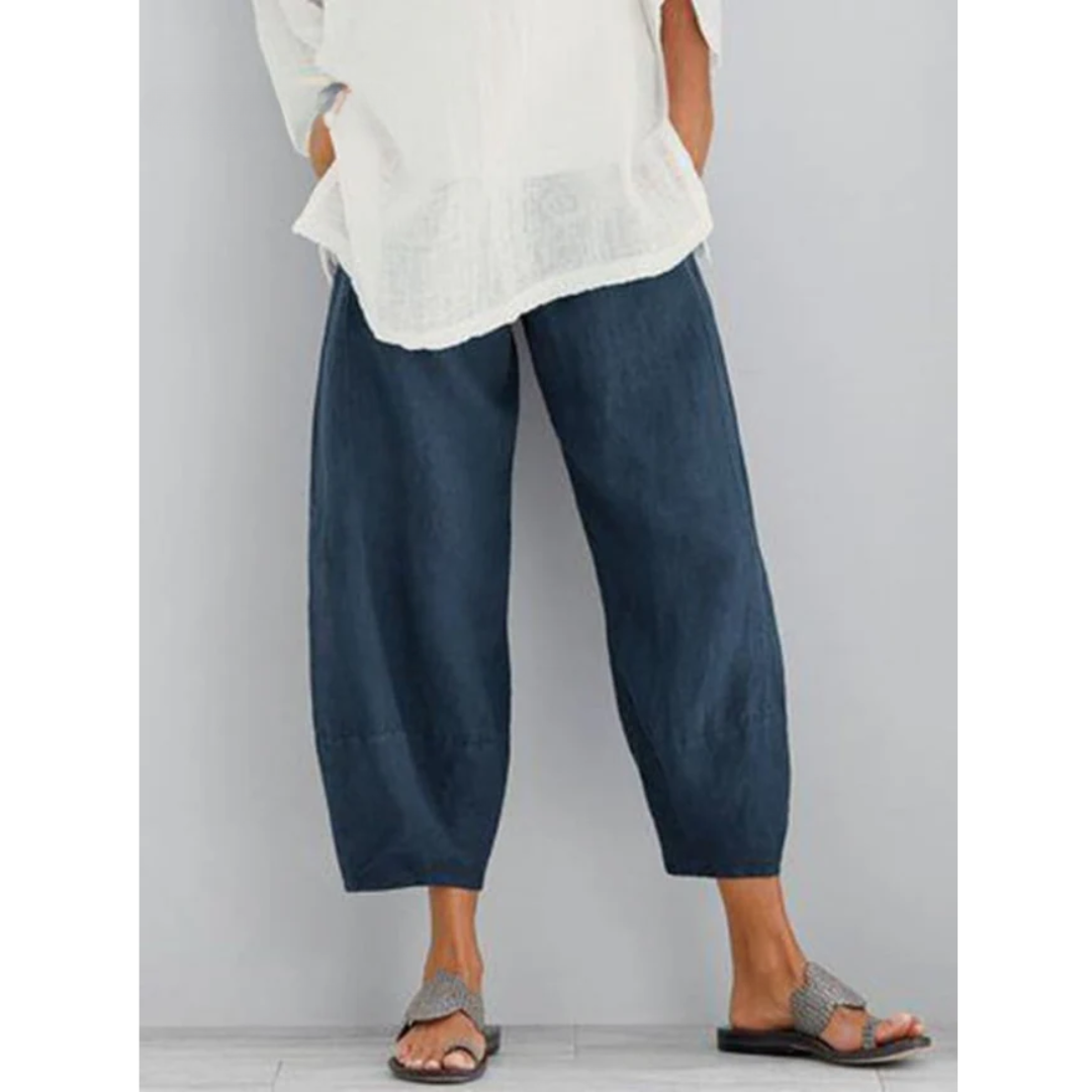 Wide linen pants for women - casual straight cut style - summer