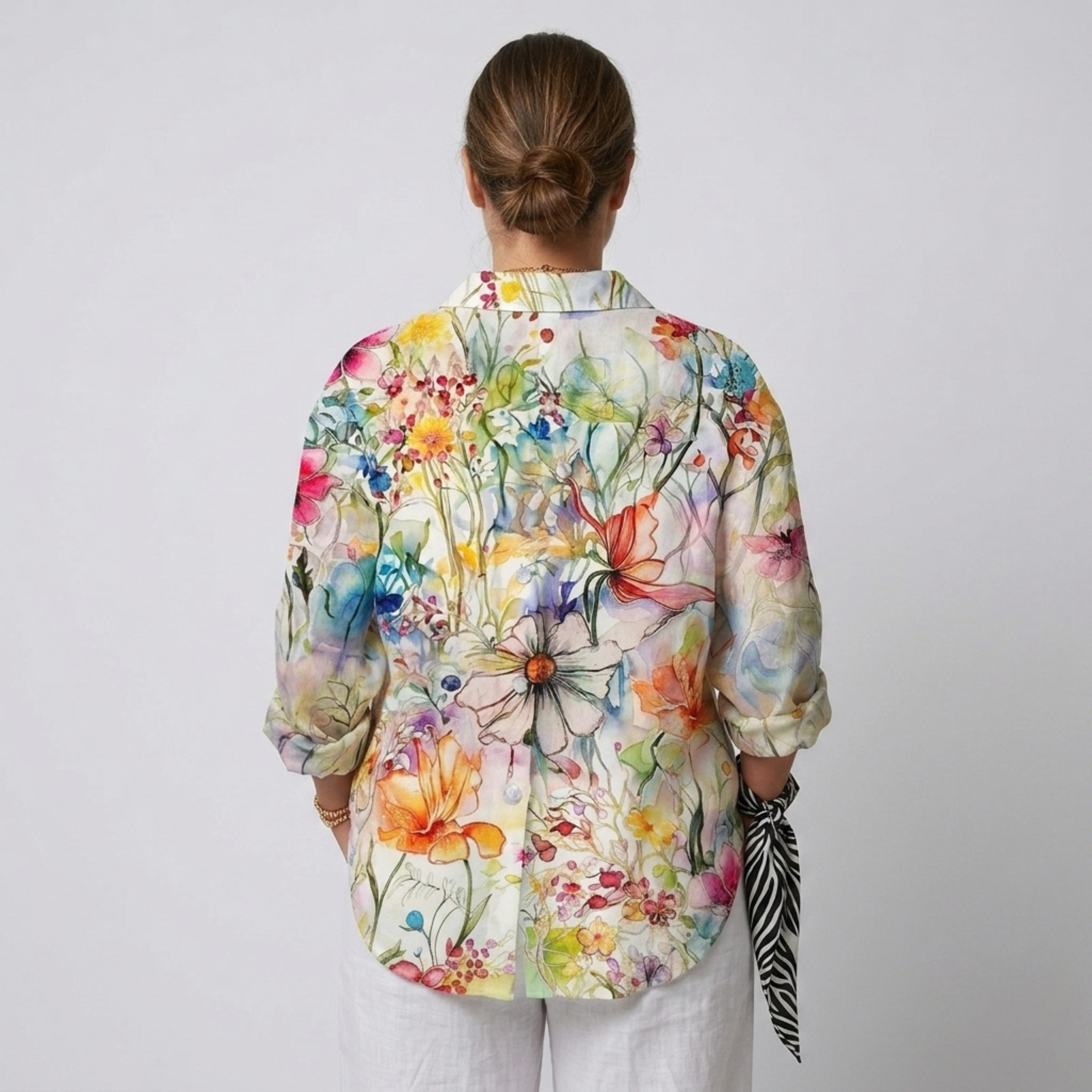 Plus size floral print long sleeve blouse for women