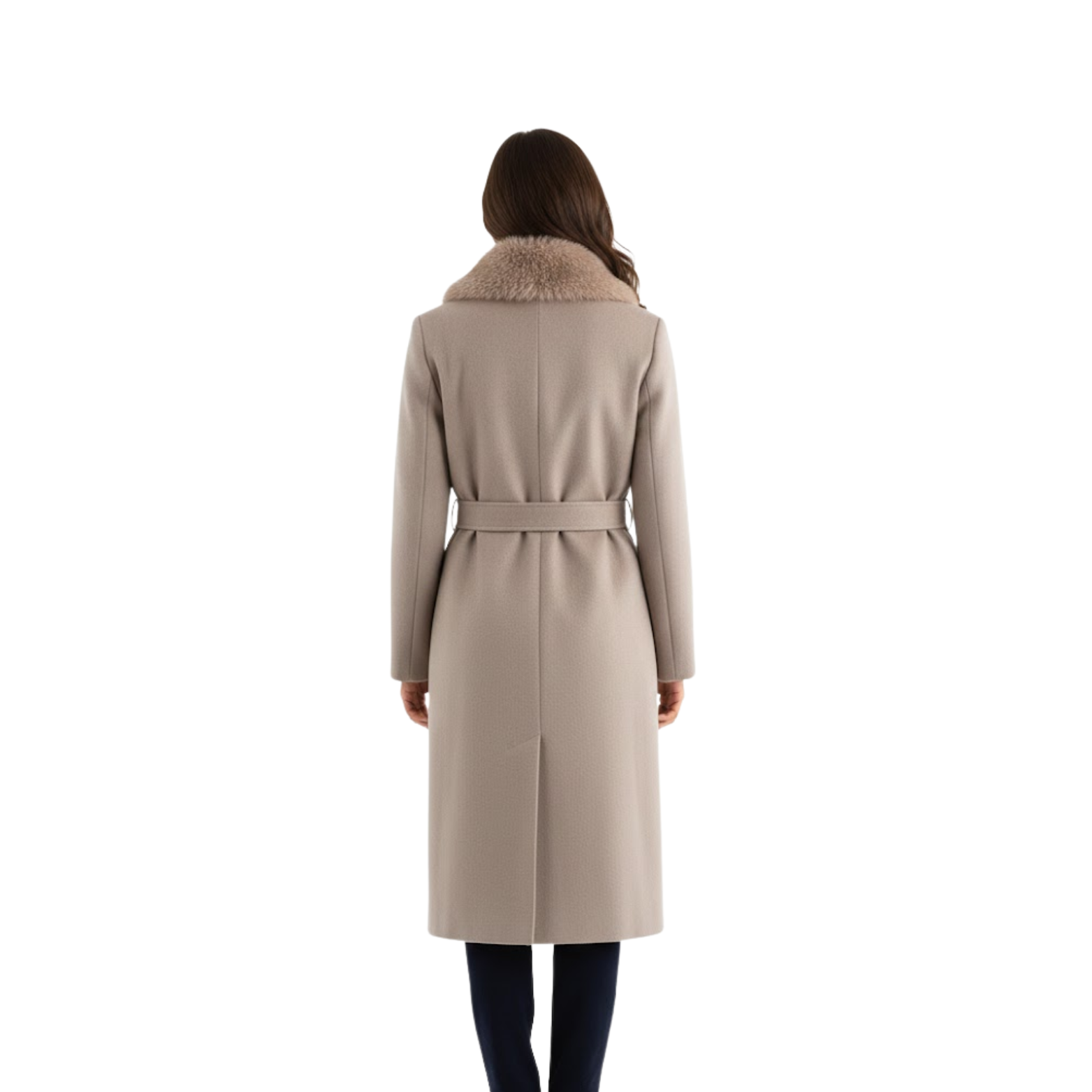 Women's Warm Belted Coat with Fur Collar for Autumn and Winter
