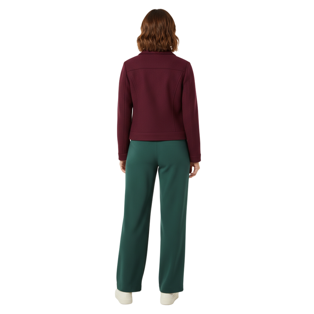 Short Polyester Jacket with Turn-Down Collar and Zipper Closure for Women