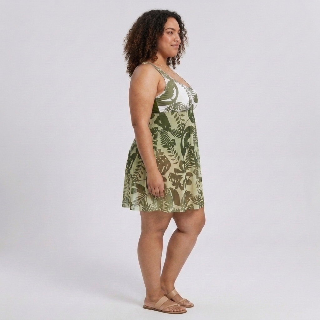 Plus Size One-Piece Swimsuit for Women with Integrated Floral Print Sarong