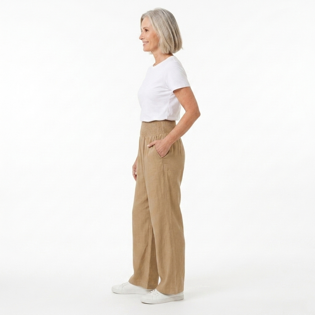 Women's pants linen and cotton blend — elastic waist straight cut | everyday
