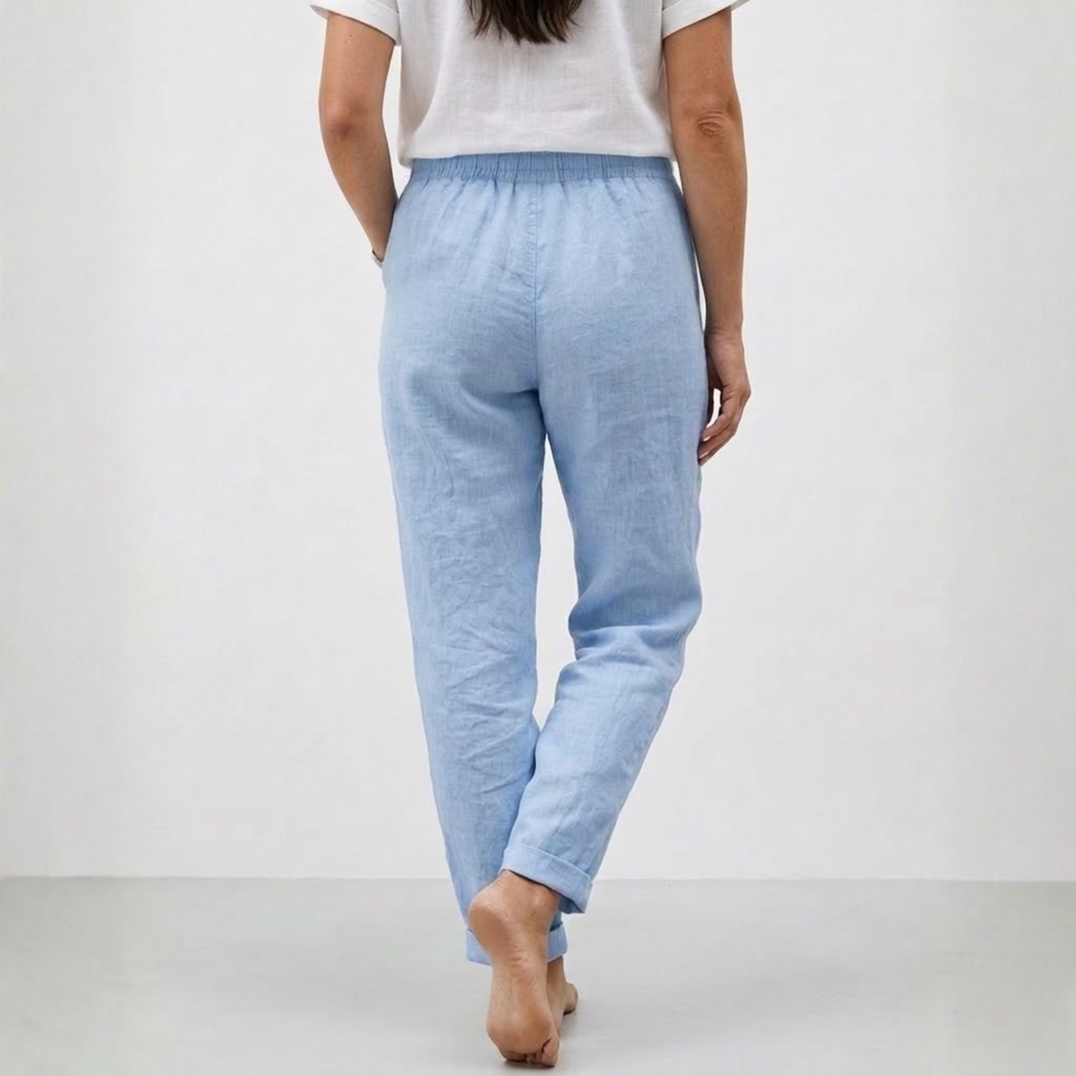 High-Waisted Elastic Cotton and Linen Pants with a Relaxed Fit for Women