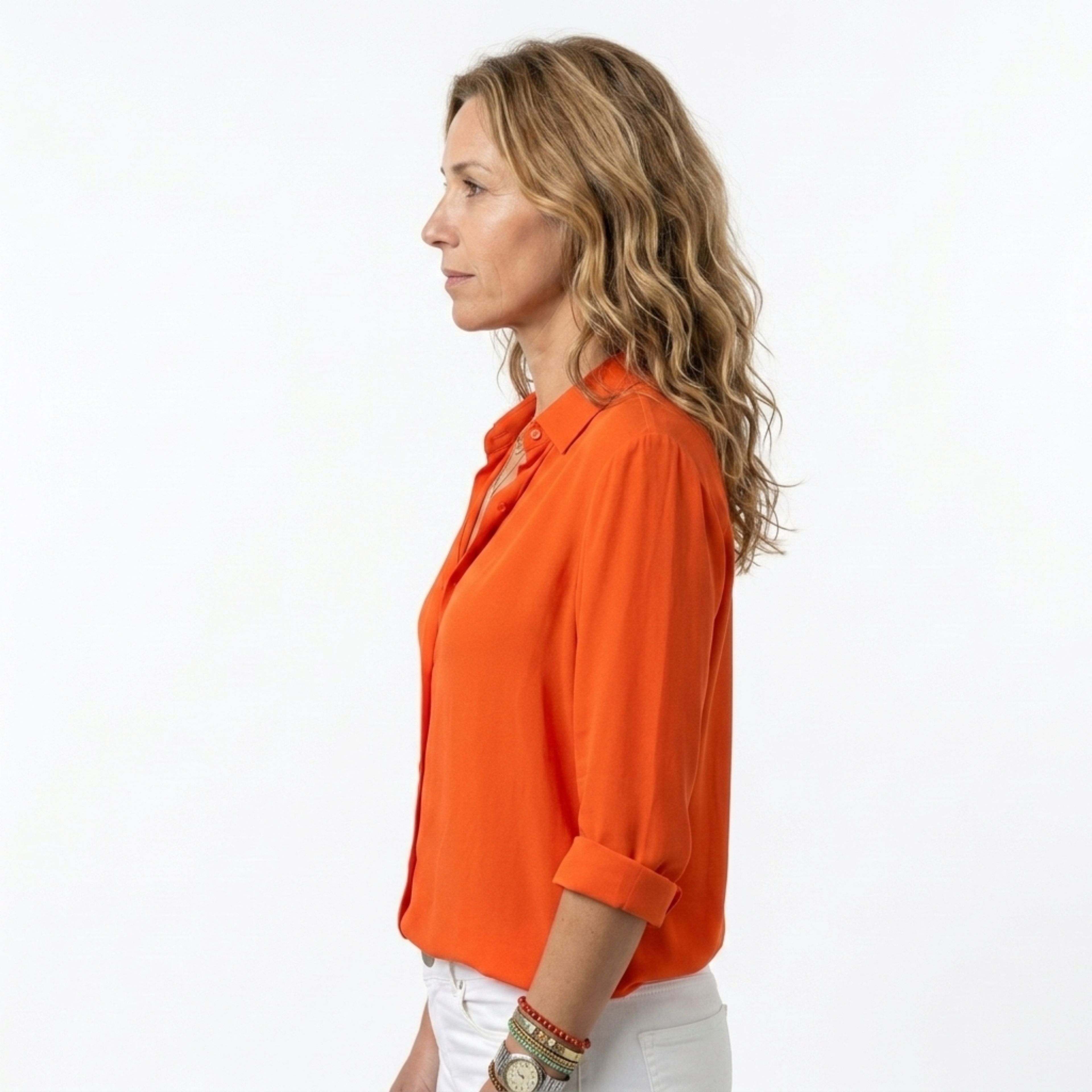 Women's fluid silk blouse — V-neck — office and evening
