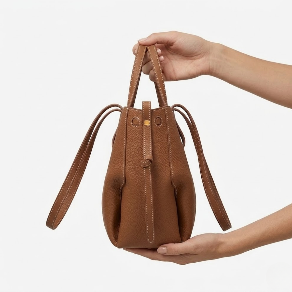 Large Capacity Leather Handbag with Pleated Wings for Women