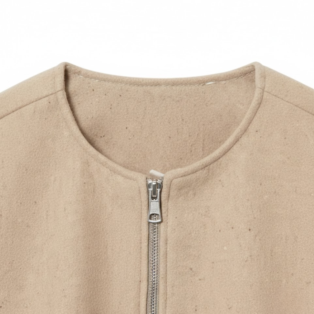 Short bomber jacket for women with zipper and casual round collar