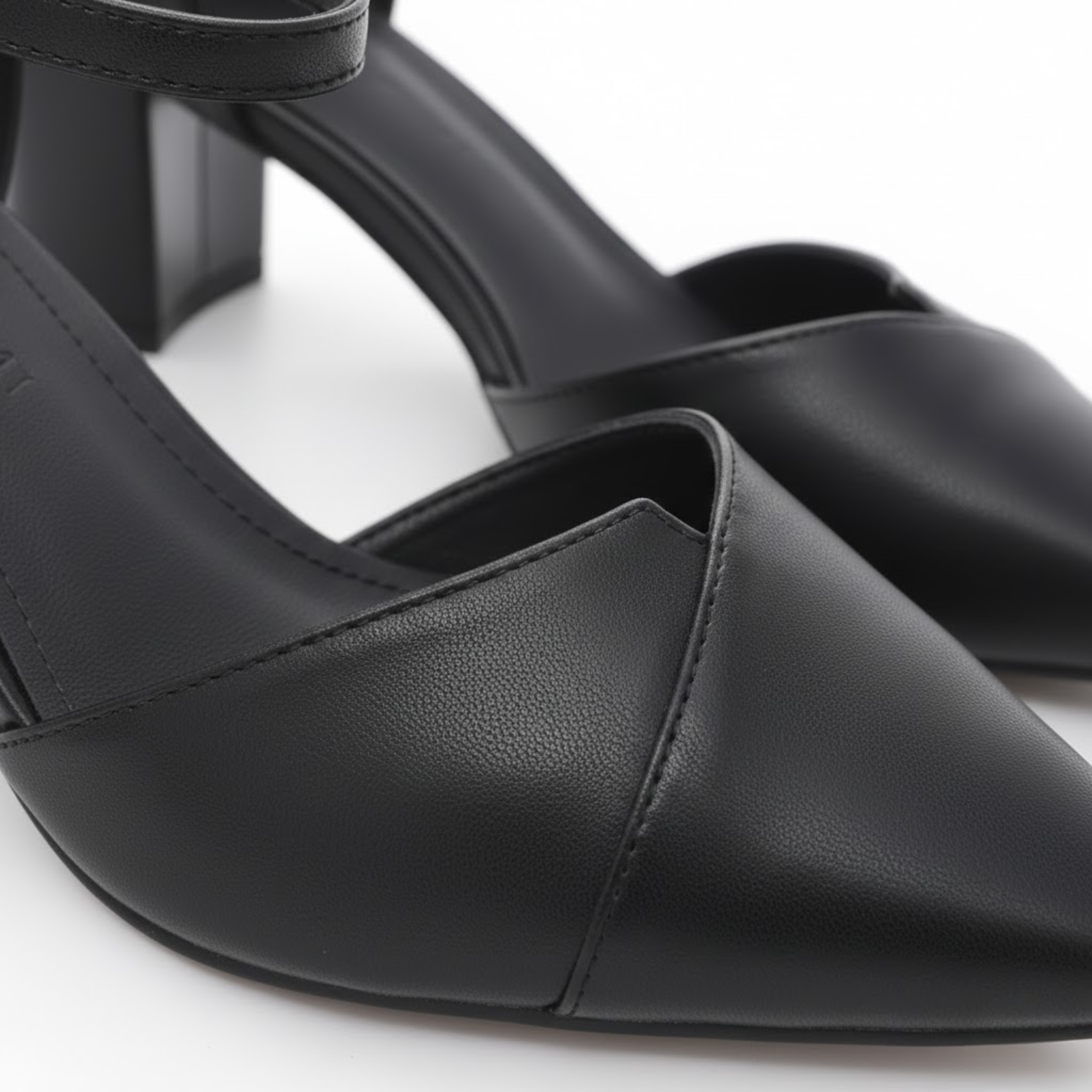 Block heel pumps for women with pointed toe and crossed ankle strap