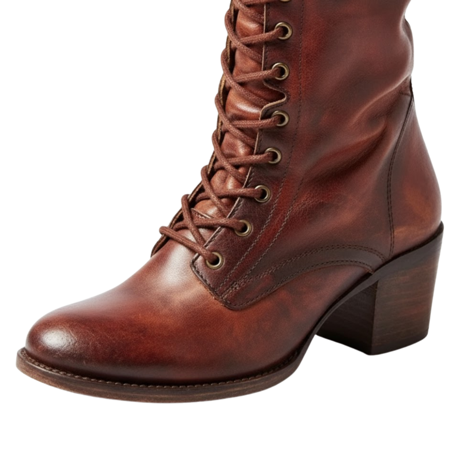 Women's high lace-up boots in aged leather with square heel and soft lining