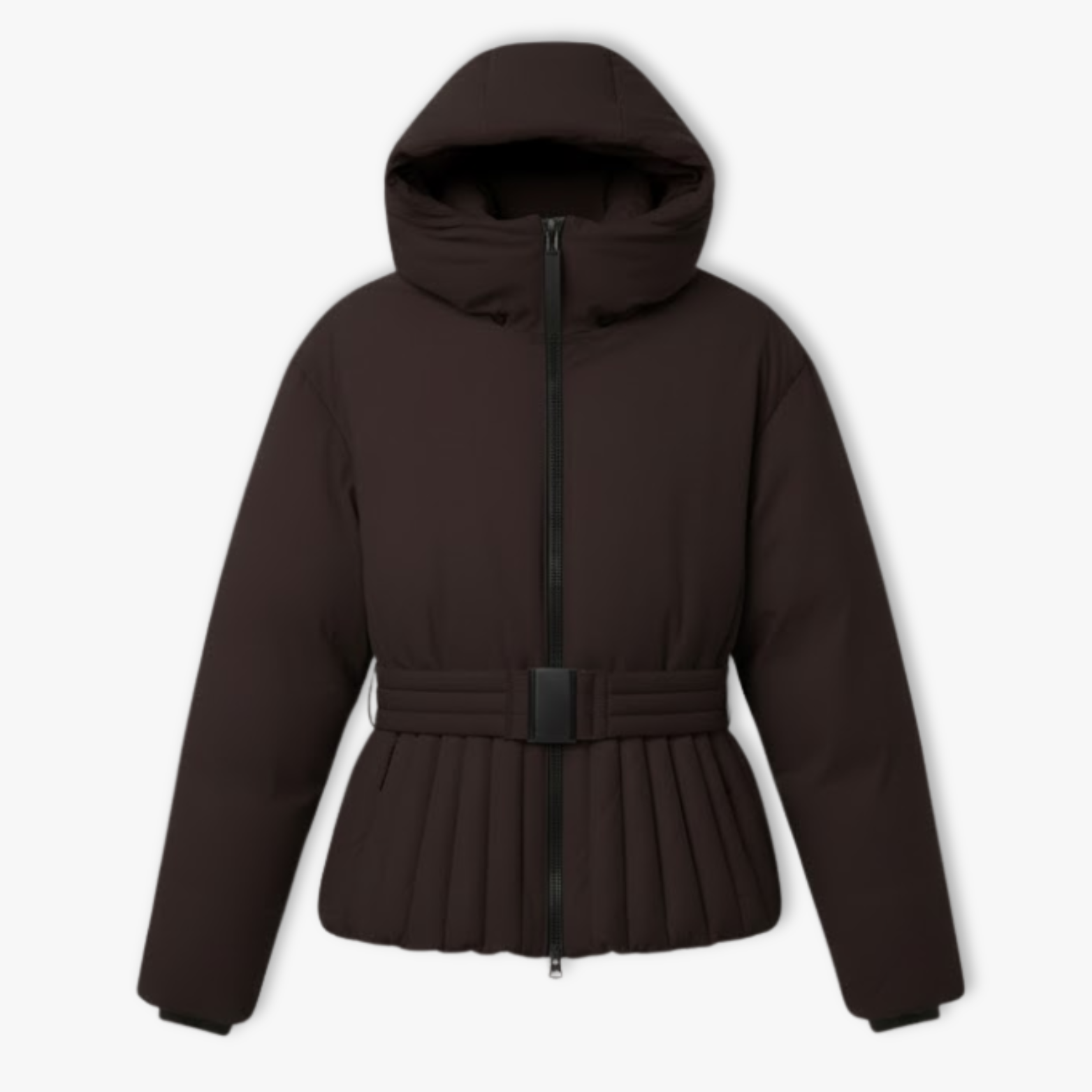 Women's Ski Jacket Peplum with Hood, Stand-up Collar, and Waist Belt