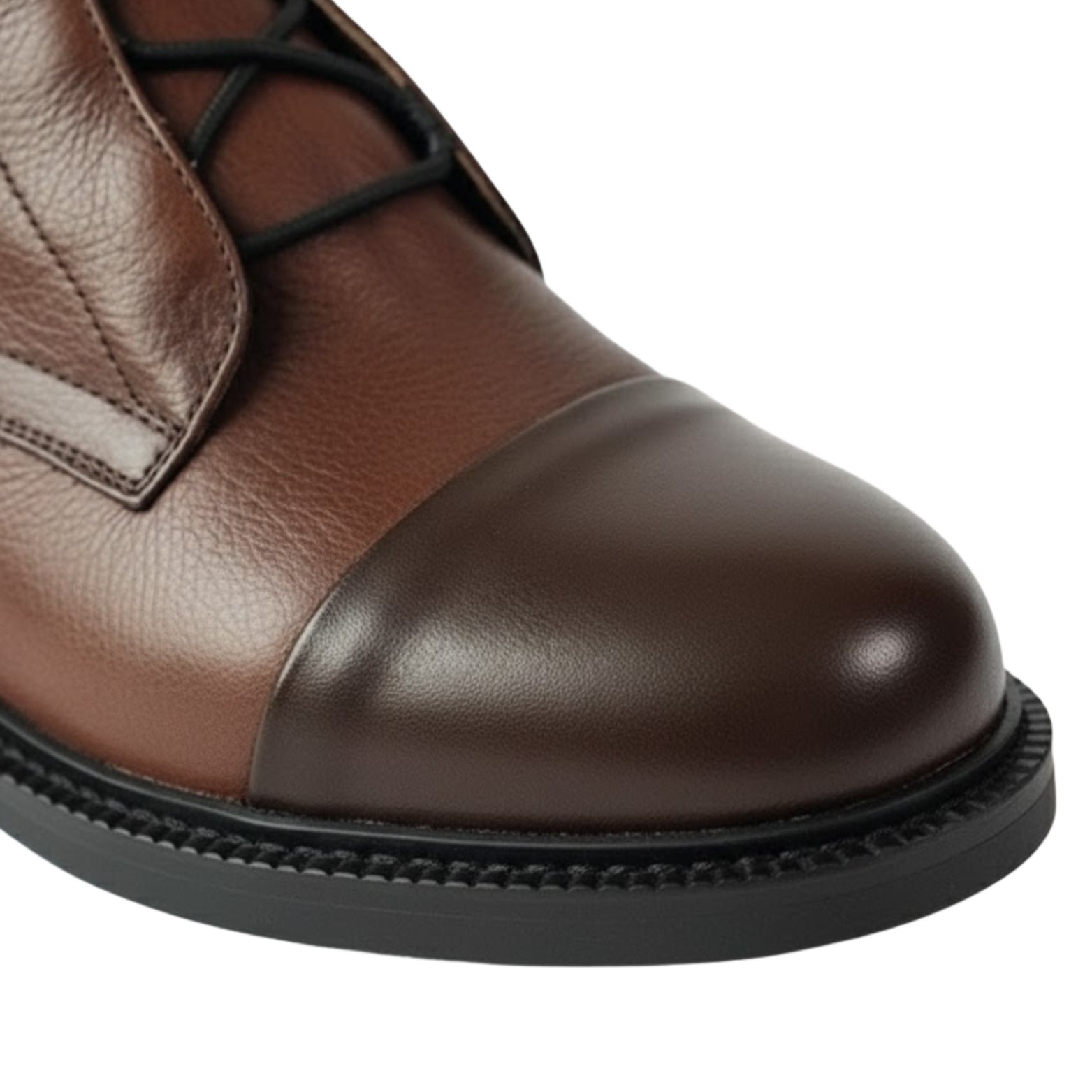 Mid-calf women's ankle boots with two-tone laces, reinforced toe, and rubber sole