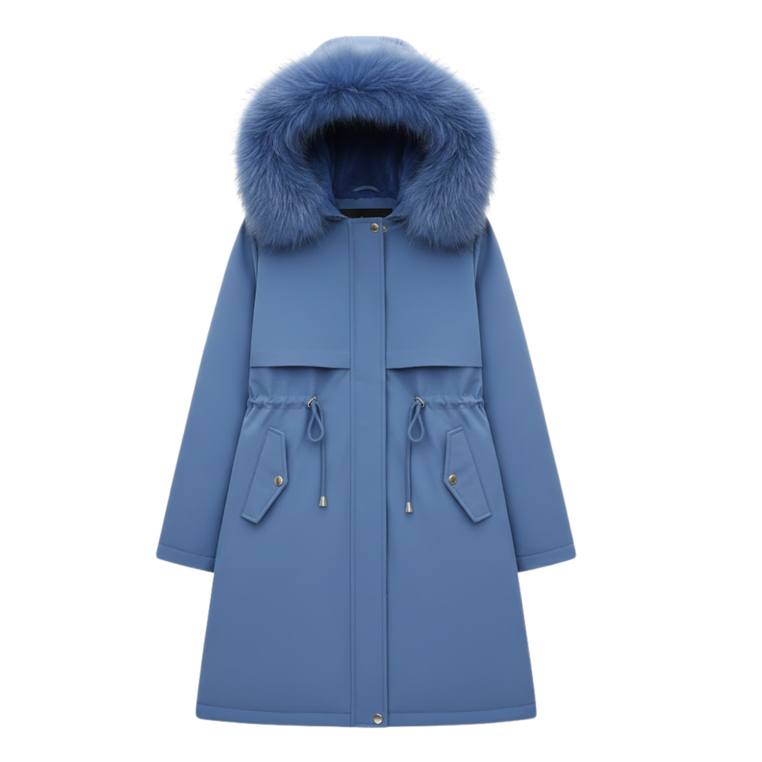 Women's Long Thickened and Warm Parka with Wool Lining and Fur Hood
