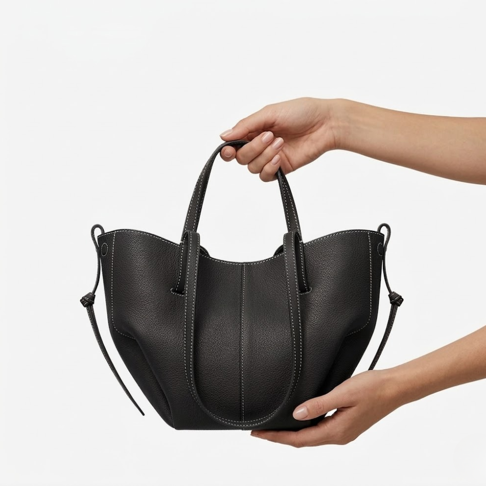 Large Capacity Leather Handbag with Pleated Wings for Women