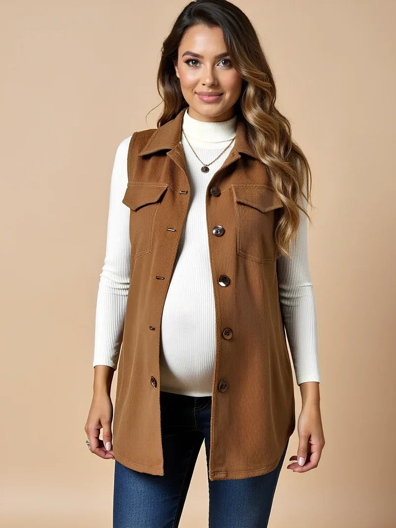 Corduroy Maternity Vest with Buttons