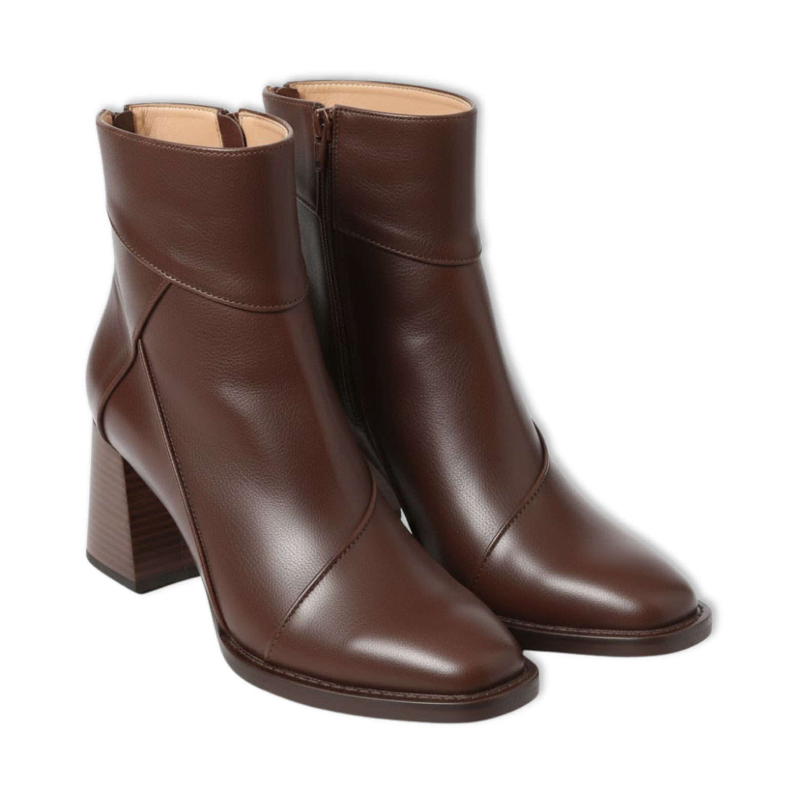 Women's soft leather ankle boots with thick square heel and side zipper