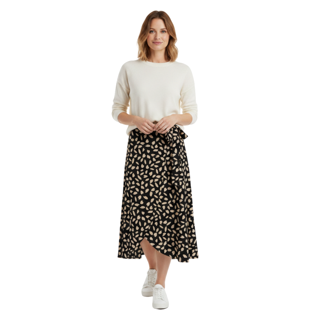 Bohemian high-waisted wrap skirt for women with side tie and asymmetrical hem