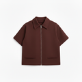 Short Polyester Jacket with Short Sleeves and Zipper for Women