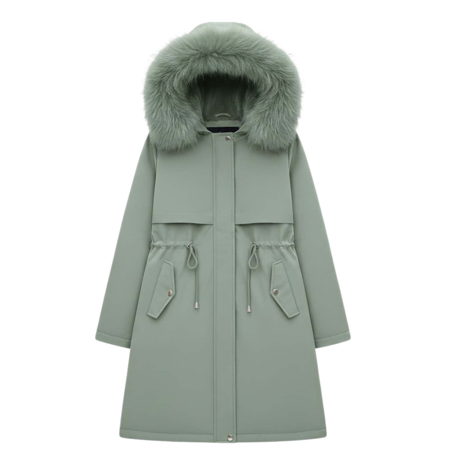 Women's Long Thickened and Warm Parka with Wool Lining and Fur Hood