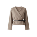 Short coat for women with belt and crossed V-neck casual jacket