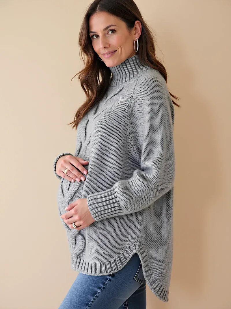 Oversized Maternity Sweater with High Neck