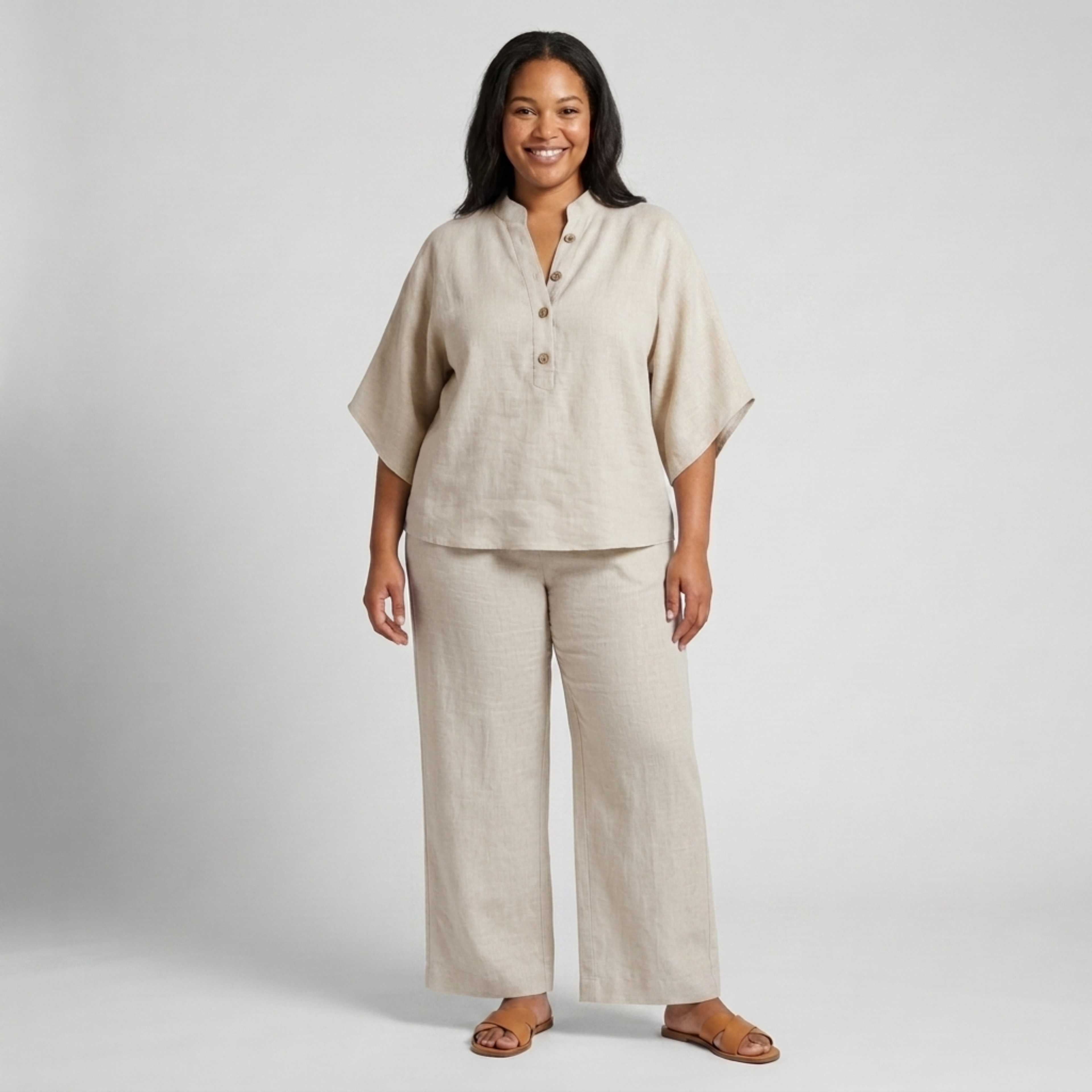 Plus size linen two-piece set for women