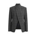 Short jacket with tartan pattern for women with stand-up collar and split sleeves