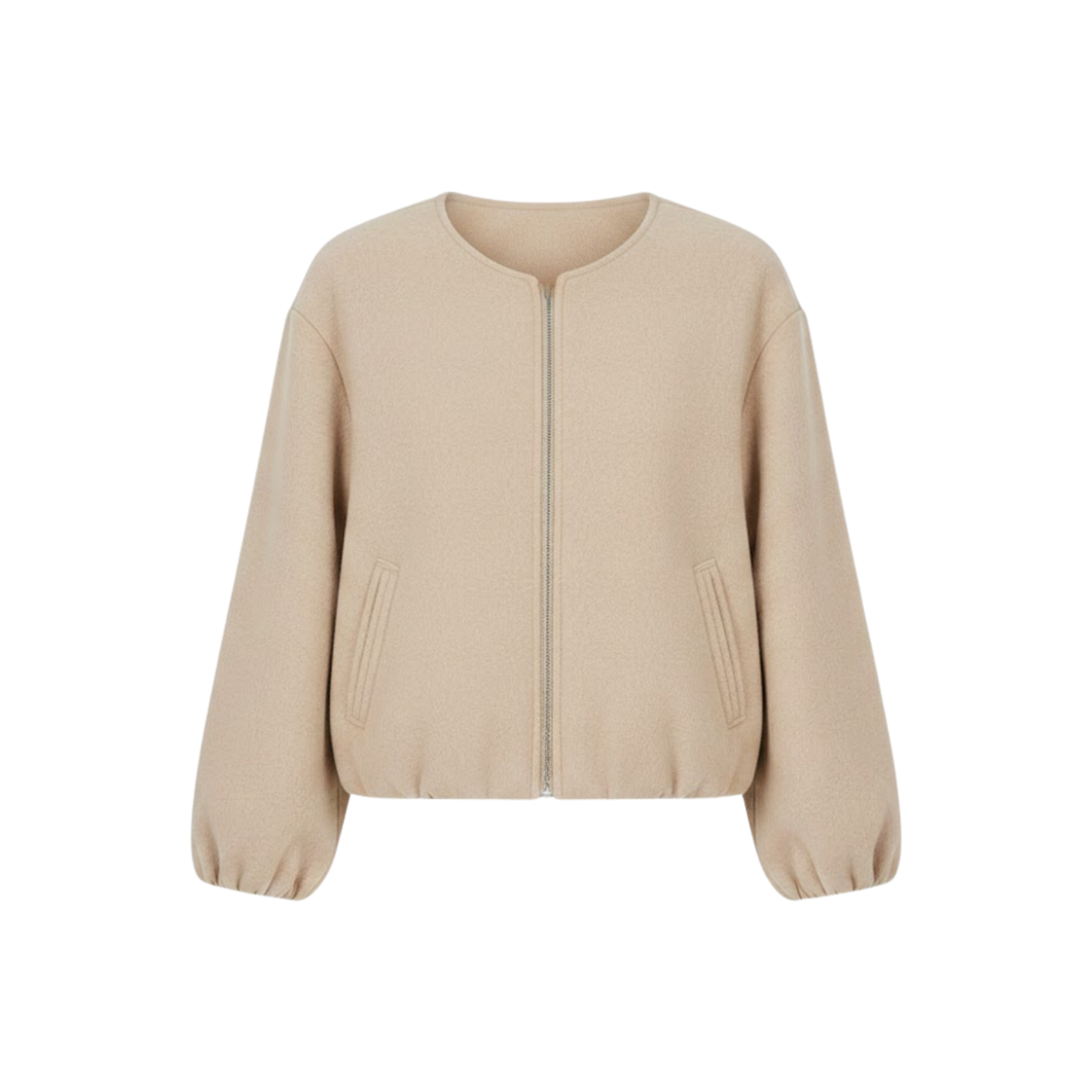 Short bomber jacket for women with zipper and casual round collar