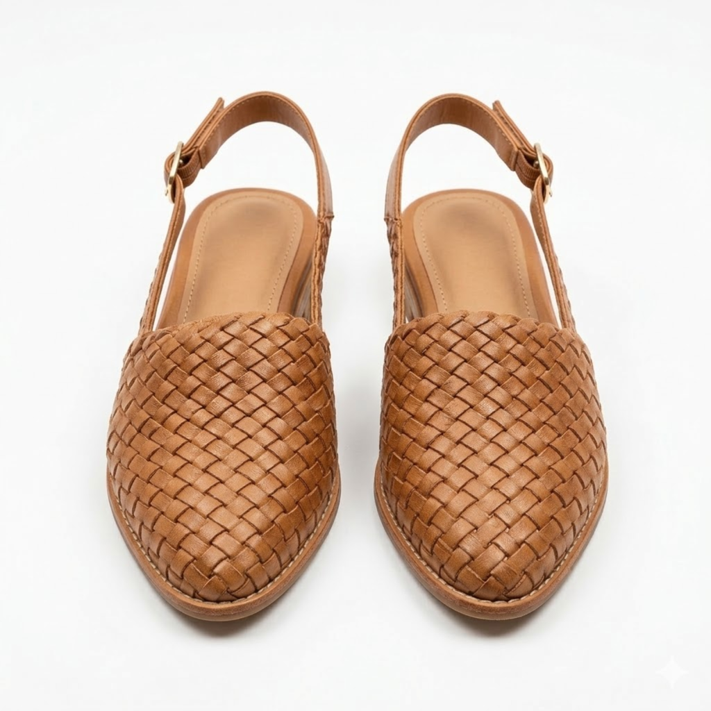 Pointed Toe Woven Slingbacks with Back Strap for Women