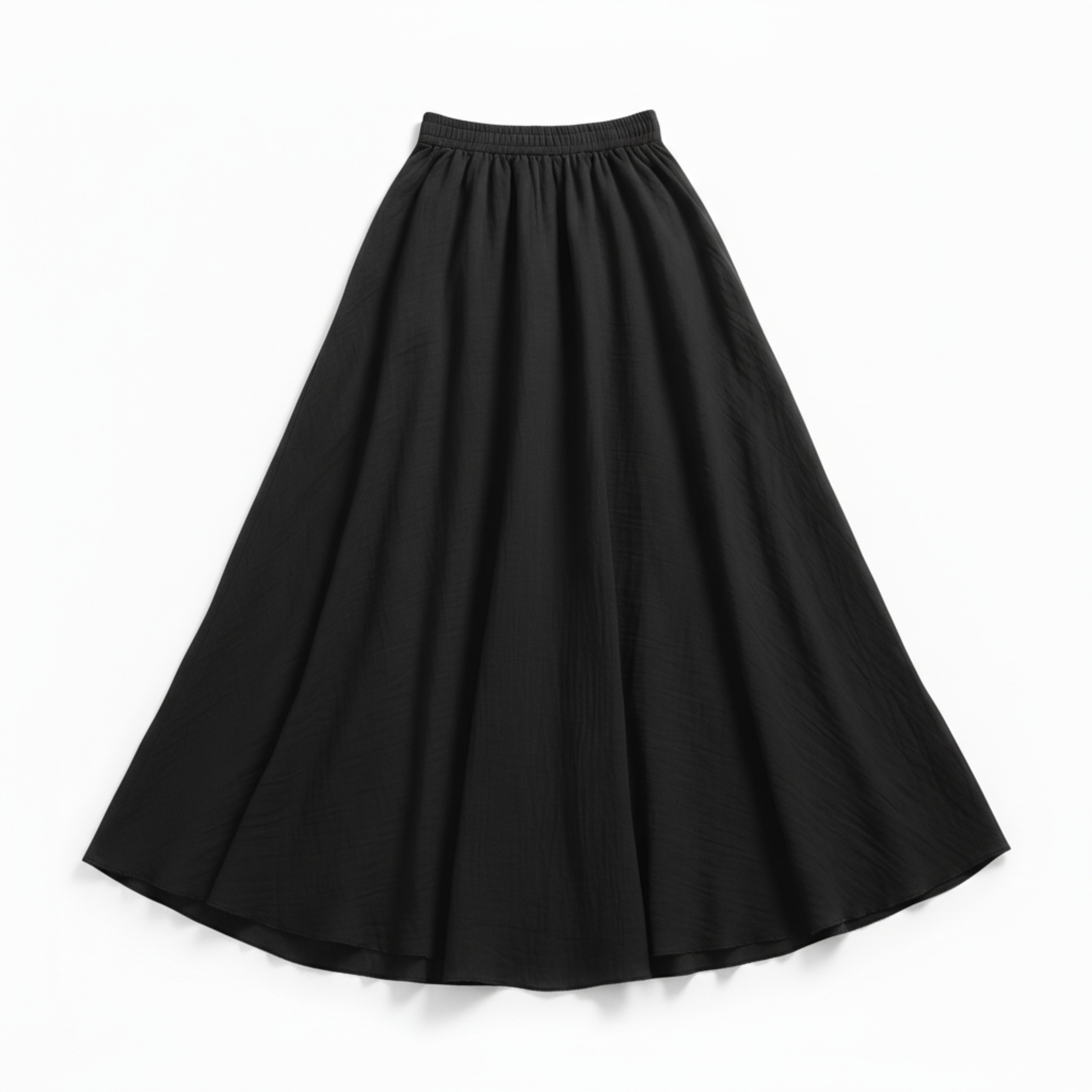 Women's Maxi Skirt in Cotton and Linen, High Elastic Waist, Flared Cut, Ankle Length