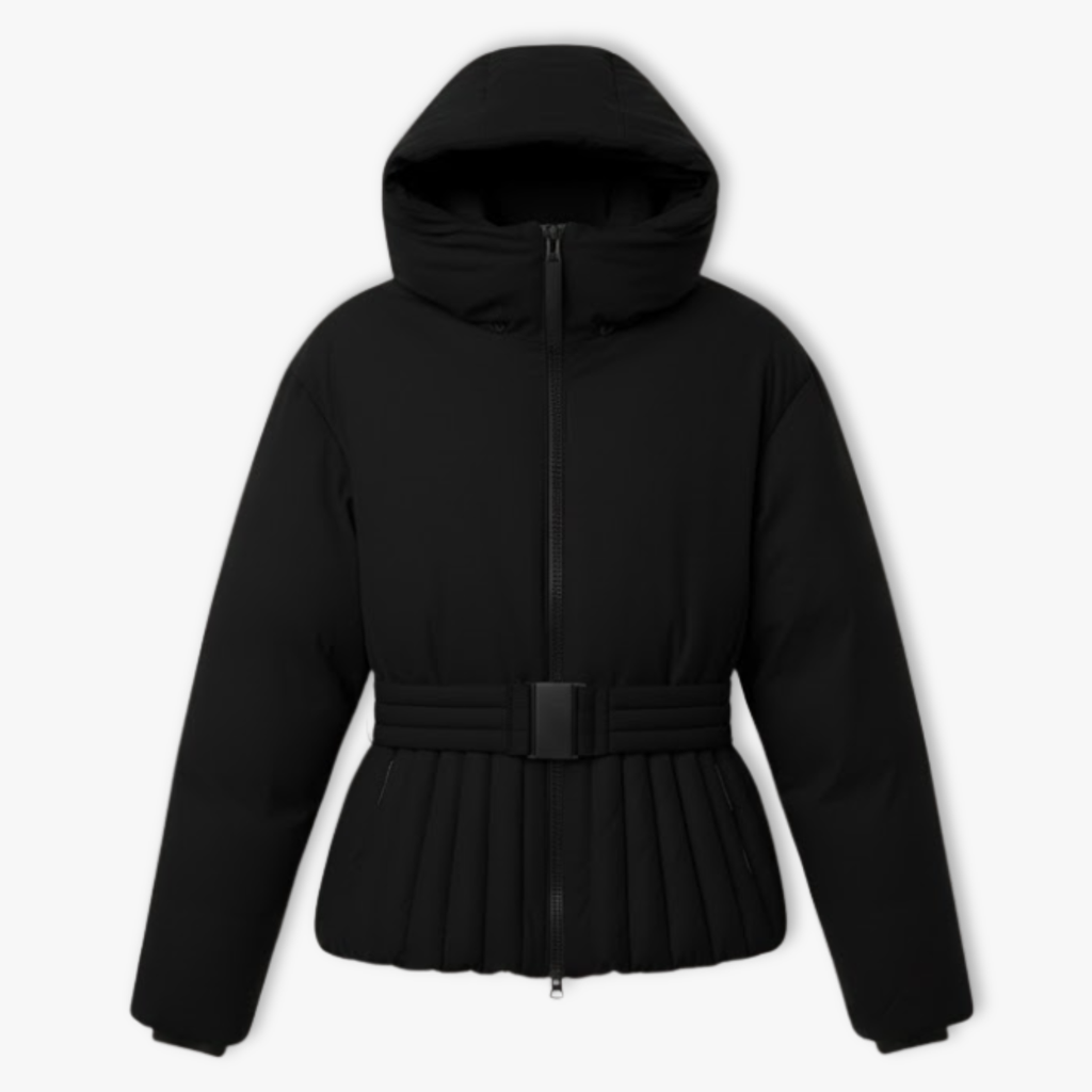 Women's Ski Jacket Peplum with Hood, Stand-up Collar, and Waist Belt