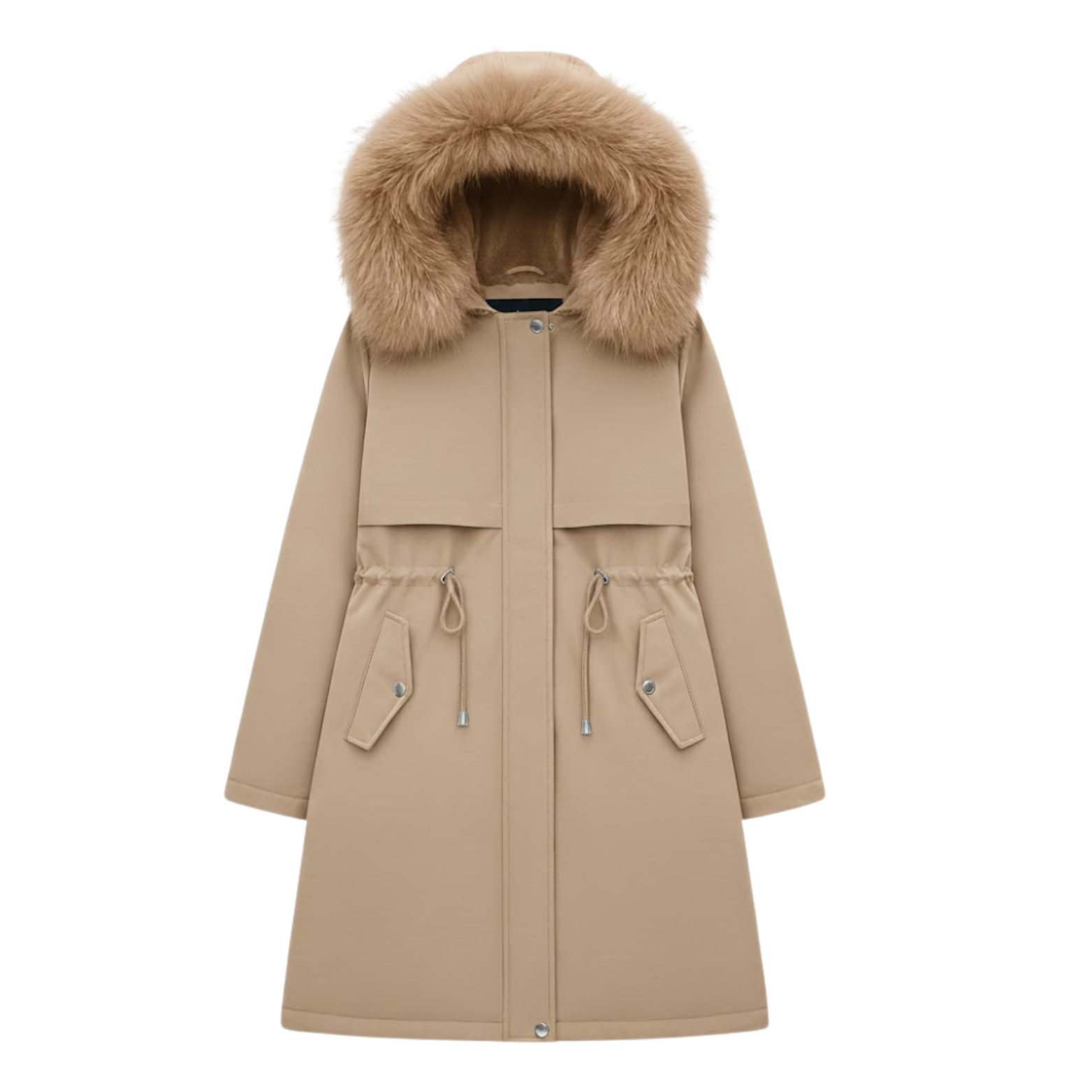 Women's Long Thickened and Warm Parka with Wool Lining and Fur Hood