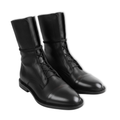 Mid-calf women's ankle boots with two-tone laces, reinforced toe, and rubber sole
