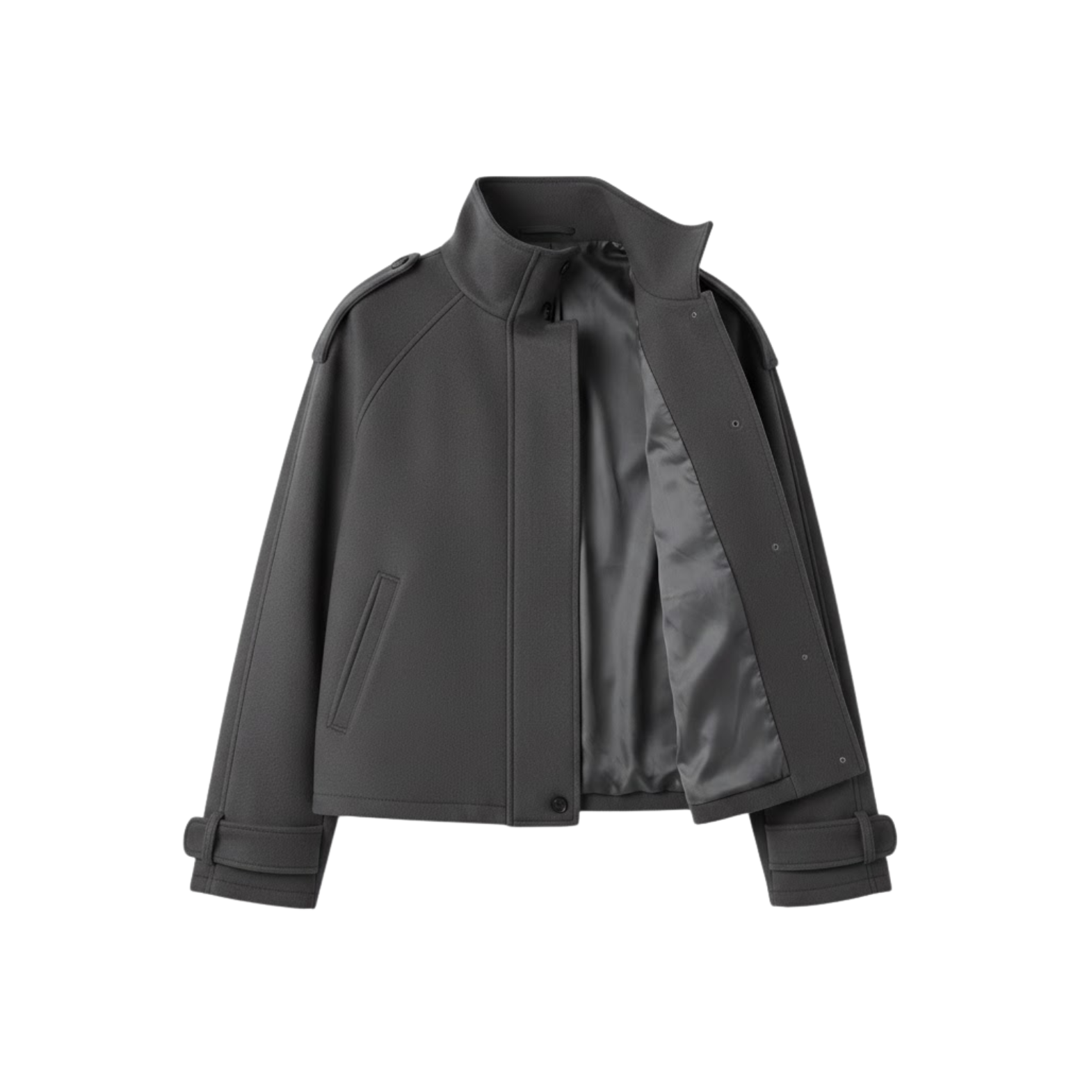 Short wool jacket for women with stand-up collar and contrasting buttons
